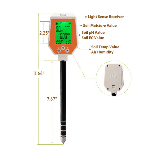 6-in-1 Digital Soil Tester with LCD Backlight, 11.6in Probe 1