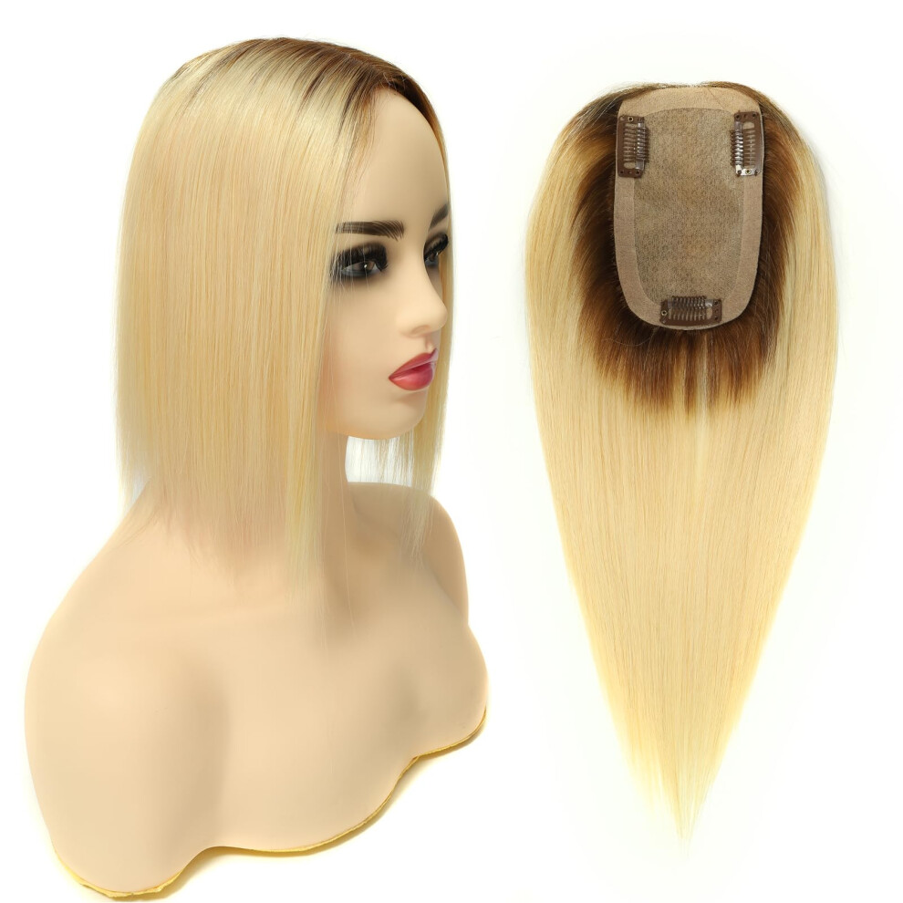 Unisex Human Hair Topper For Thinning Hair, 18 Inch Remy Clip In Hairpiece With Invisible Mono Base, 3T60#