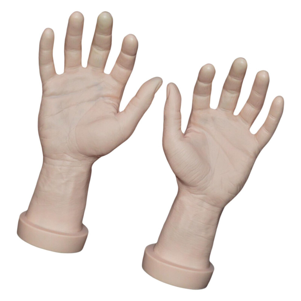 Beige 2Pcs Realistic Male Mannequin Hand For Nail Art Practice And Party Decoration Props