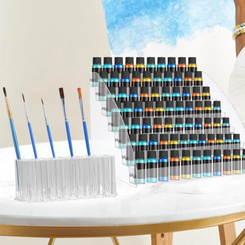 7 Layer Acrylic Paint Storage Organizer Rack for Paint Tubes and Brushes, Clear SpaceSaving Design 1