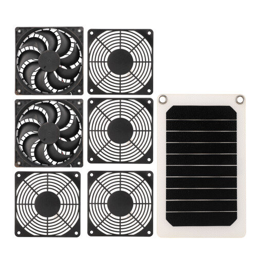 Kit de ventilador con panel solar, 5W/6V, doble ventilador 2