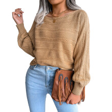Alsidig hæklet sweater til kvinder, elegant åbent design med letvægts langærmet pullover med løs pasform og farveblokdetaljer.