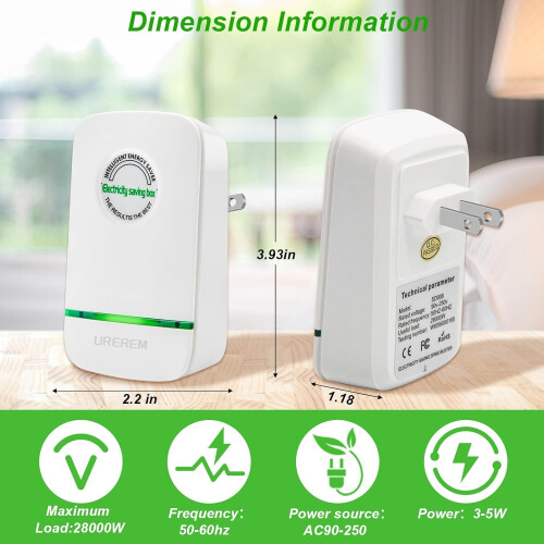 Energy Saving Device with Voltage Stabilization and Surge Protection, US Plug 30KW White 2 Pack 2