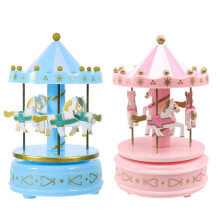 2pcs Carousel Music Box with Vintage Rotating Horse Design Windup Melody Table Decoration Gift