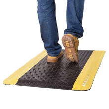 Anti Fatigue Mat with Yellow Border, Ergonomic Standing Desk Floor Mat, AntiSlip Diamond Surface