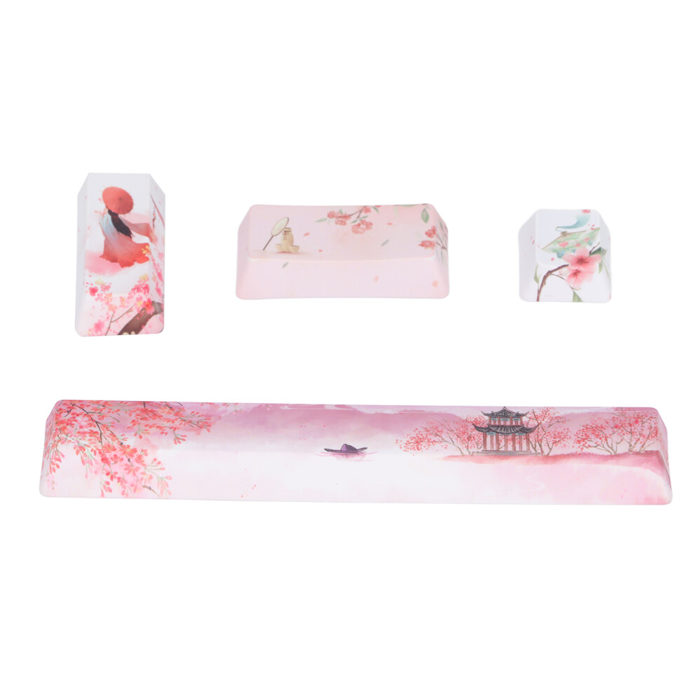Custom Keycaps Set, Tactile Sensation Improved, Pbt Material, Space + Esc + Enter + Numpad Enter, Cute Cartoon Pattern, Rich Color Peachblossom 9365509905869