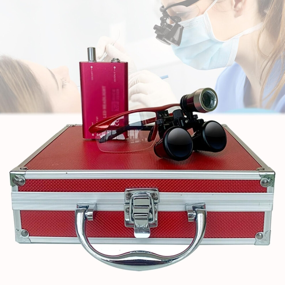 Red Dental Loupes 3.5X With Adjustable Led Headlight, 320420Mm Ergonomic Surgical Magnifying Glasses