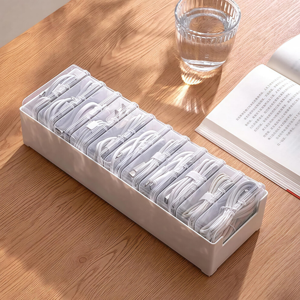 11 Compartment Cable Organizer Box With Switch, Transparent Dustproof Cord Management For Home Office Desk (White) 9169991900278