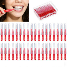 50pcs 3.0mm Interdental Brushes with Soft Nylon Bristles for Braces and Plaque Removal, Red