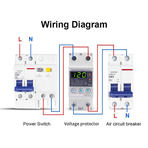 Surge Protector and Voltage Protection Relay 63A Adjustable Over Under 120V DIN Rail Mount 2