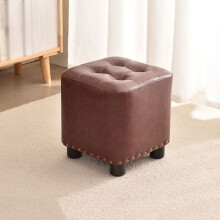 Small Faux Leather Ottoman with Durable Wood Frame, Compact Padded Footstool for Living Room or Bedroom
