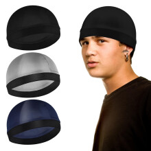 Silky Durag and Wave Cap Set for 360 Waves, Breathable Satin, Elastic Fit, Silver, 3 Sizes