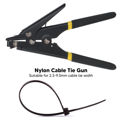 Adjustable Nylon Cable Tie Tool with Cutting and Fastening Function, Ergonomic Grip, Black 2