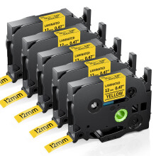 Label Tape for Brother P Touch TZe631 12mm Black on Yellow 5 Pack Visibility LongLasting Rolls