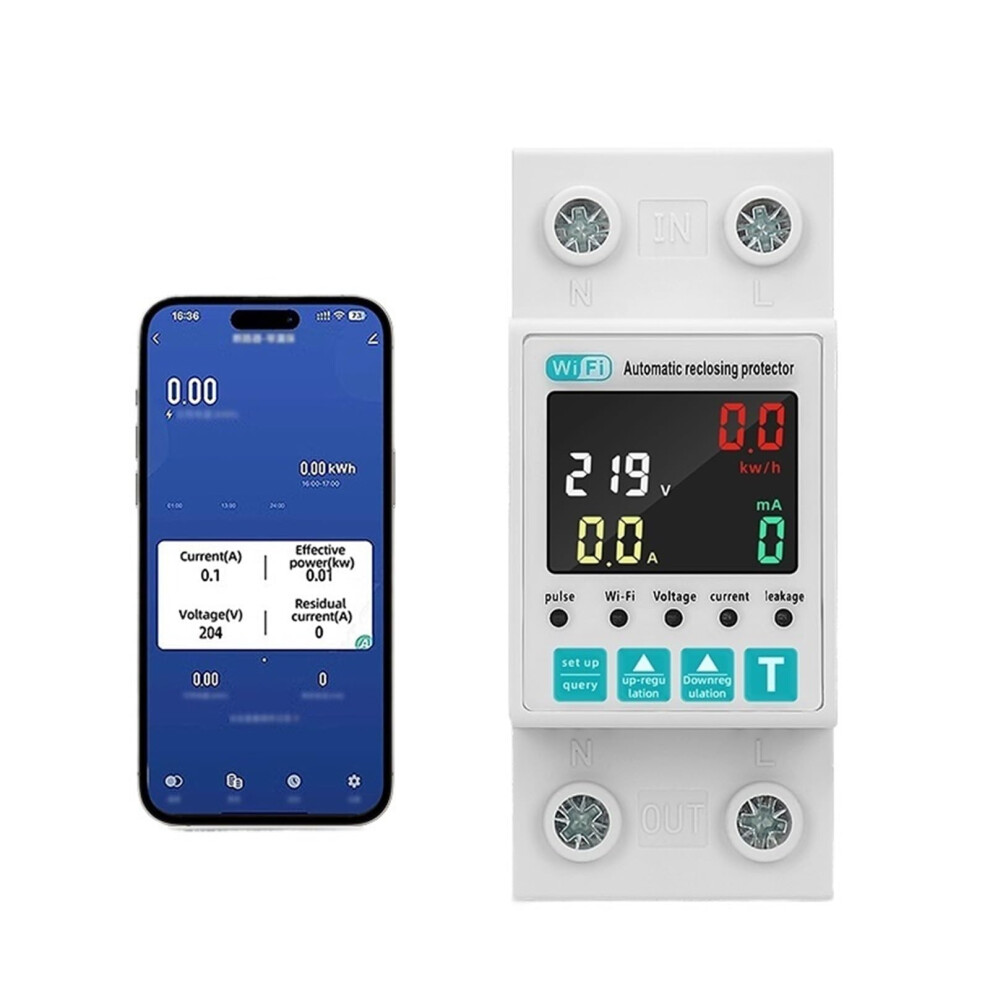 63A 230V Wifi Smart Circuit Breaker With Earth Leakage, Surge Protection And Energy Monitoring 9053599312734
