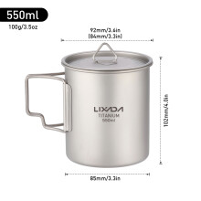 Borraccia in titanio leggera da 450 ml/550 ml con manici pieghevoli per campeggio e escursionismo