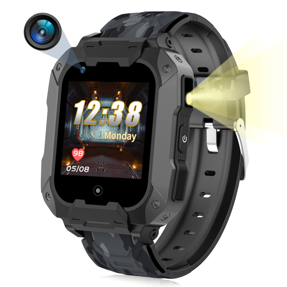 Kids Gps Smartwatch 4G With Camera Sos Calling Flashlight Water Resistant Cartoon Strap Black 9169991901701