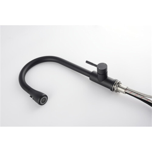 Matte Black Pull Down Kitchen Faucet with 360 Rotation Single Handle and PullOut Sprayer 1