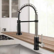 Brushed Nickel Kitchen Faucet with Sprayer, Lead Brass, Deck Mounted Single Hole Mixer Tap