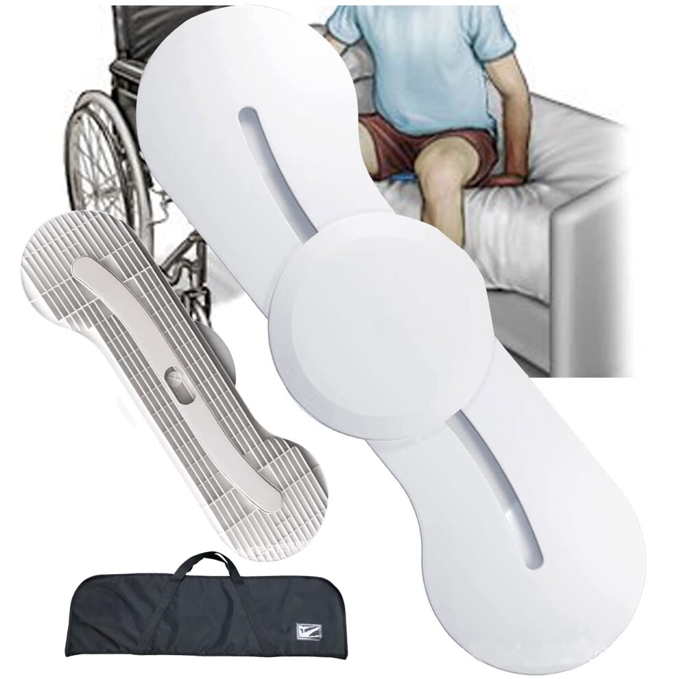 White Wheelchair Transfer Board With 360 Rotating Disk And Antislip Backing For Easy Seated Transfers