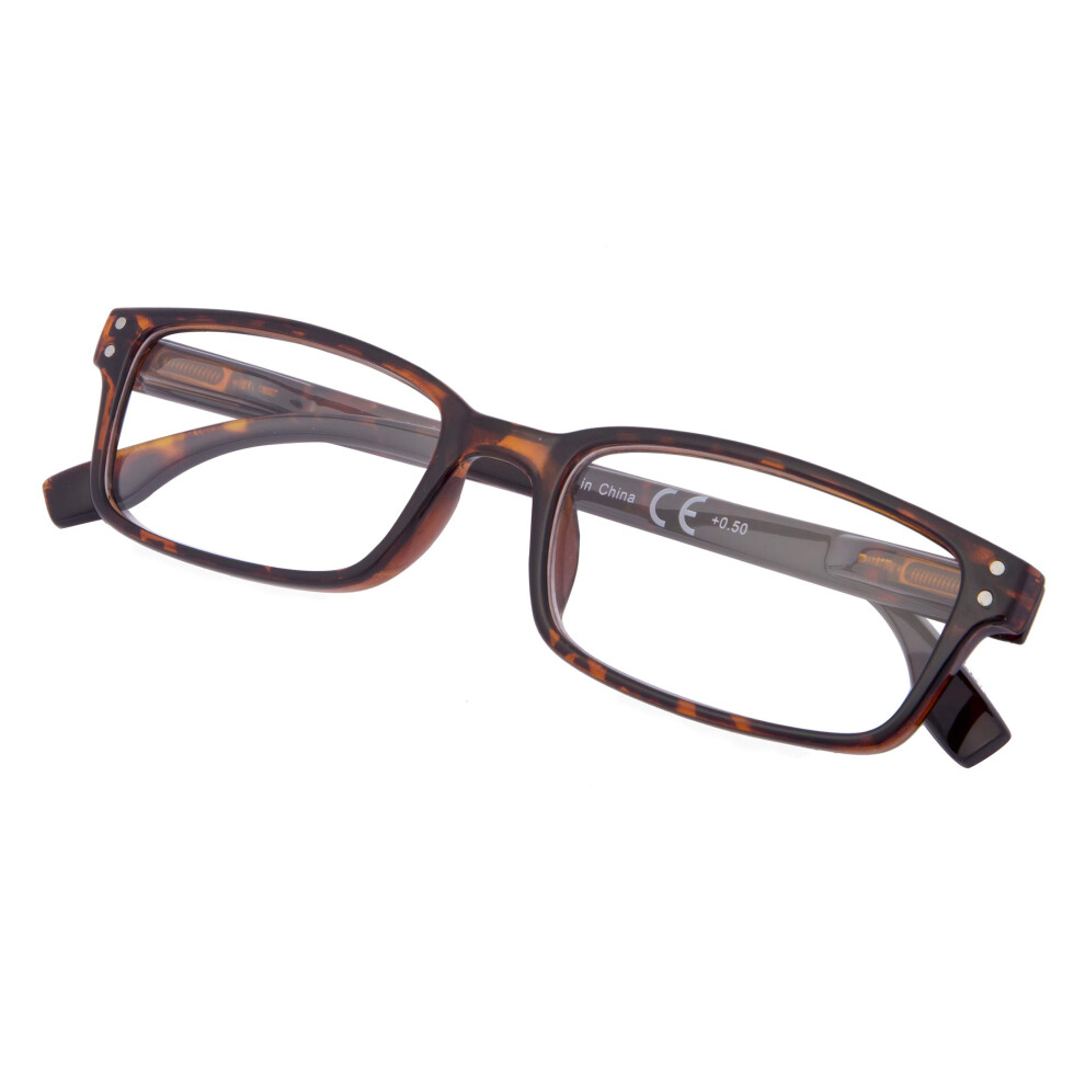 Reading Glasses +0.75 Classic Tortoise Frame with Flexible Spring Hinge for Men and Women