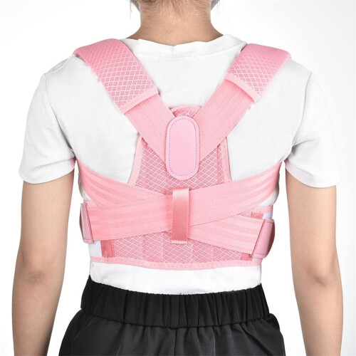 Adjustable Back Posture Corrector Belt with Breathable Shoulder Support, Orthopedic Corset Pink Size S