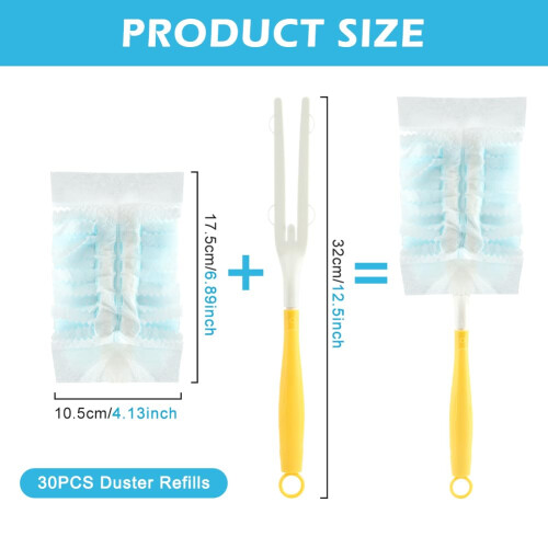 30 Count Heavy Duty Duster Refills, Electrostatic Microfiber Heads with Foldable Handle for Home 1
