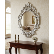 New Ornate Baroque Oval Wall Mirror Silver 69x48Cm