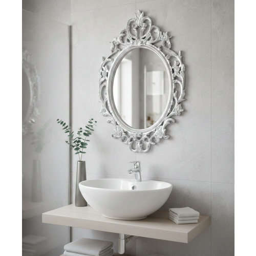 New Ornate Baroque Oval Wall Mirror Silver 69x48Cm 2