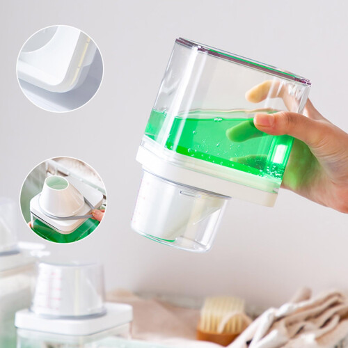 Laundry Detergent Dispenser with Measuring Cup, Moistureproof Lid and Large Capacity Storage 2
