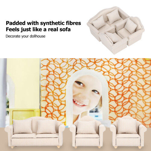 1:12 Scale Handcrafted Miniature Dollhouse Sofa with Pillows 2