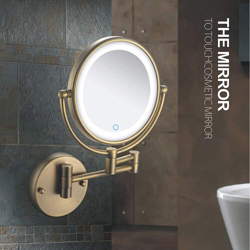 Wall Mounted Makeup Mirror with Light, Extendable Arm, Touch Switch Bathroom Vanity Mirror 1