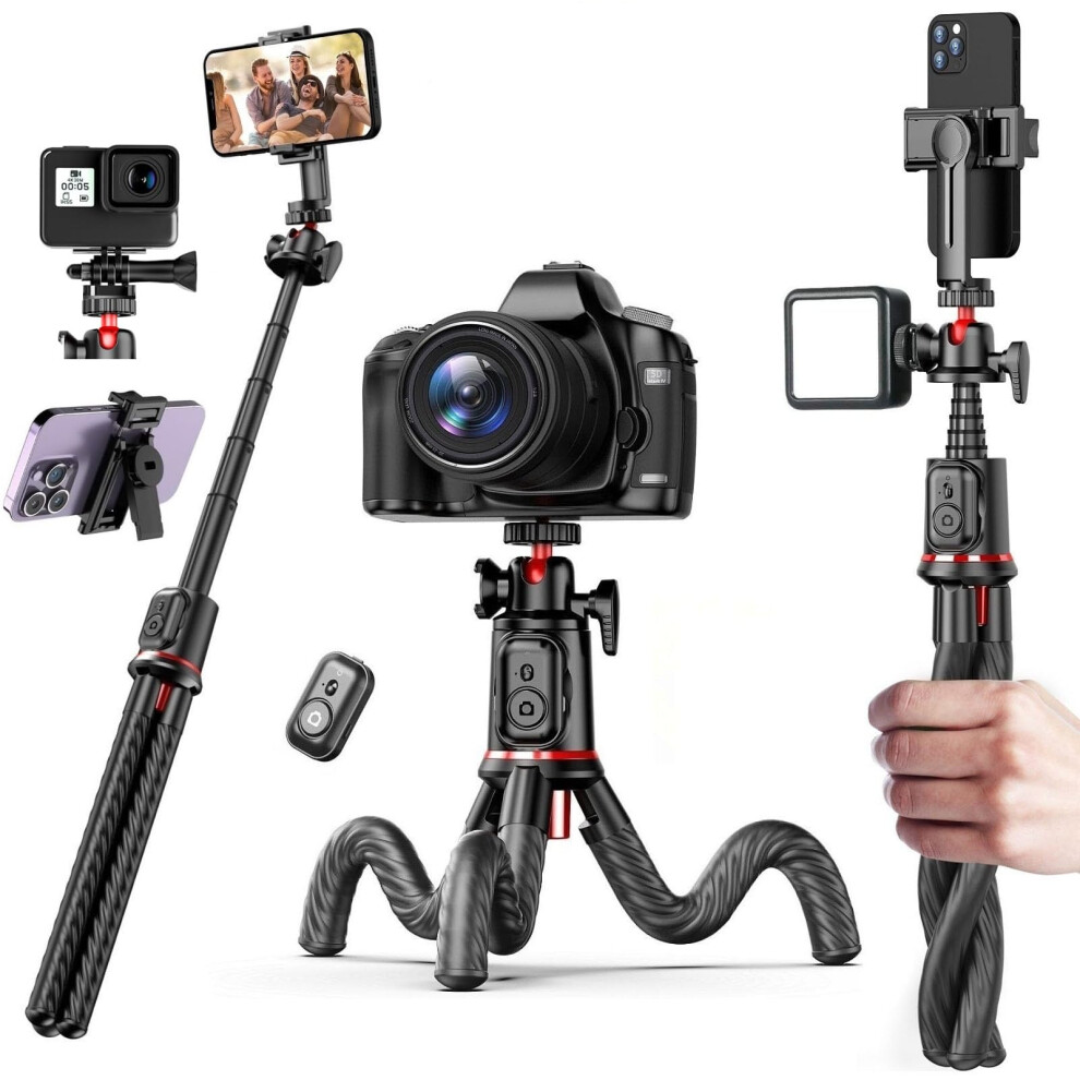 Flexible Phone Tripod Selfie Stick With 360 Rotation, Wireless Remote And Cold Shoe Mount For Iphone Android 9455672256803