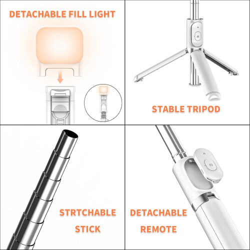 Selfie Stick with Light and Remote, Extendable 42 Inch Tripod for iPhone and Android, 360 Rotation 1