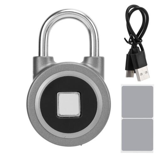 Fingerprint Padlock USB Charging, 20 Fingerprints, Grey 1