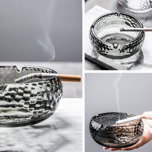 Glass Ashtray with Deep Bowl, Thicker Stackable Clear Design, Four Grooves for Home and Bar 2