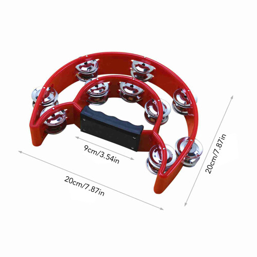 Double Row Red Handheld Tambourine with Ergonomic Handle, 20cm 1