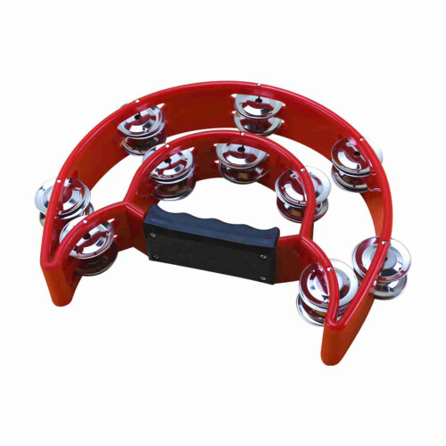 Double Row Red Handheld Tambourine with Ergonomic Handle, 20cm 2