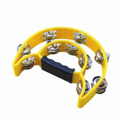 Handheld Doppelseitige Tamburin mit ergonomischem Griff 20cm Gelb 2
