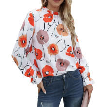 Simple Casual Style Tunic Tops Women Vintage Flower Pullover Loose Fit Breathable Lightweight Long Sleeve Versatile Look Curved Hem Everyday Blouse