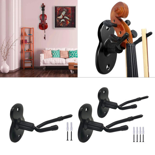 2Pcs Violin Wall Mount Set, Durable Iron Viola Hanger with Rubber Padding for Home Studio Display 1