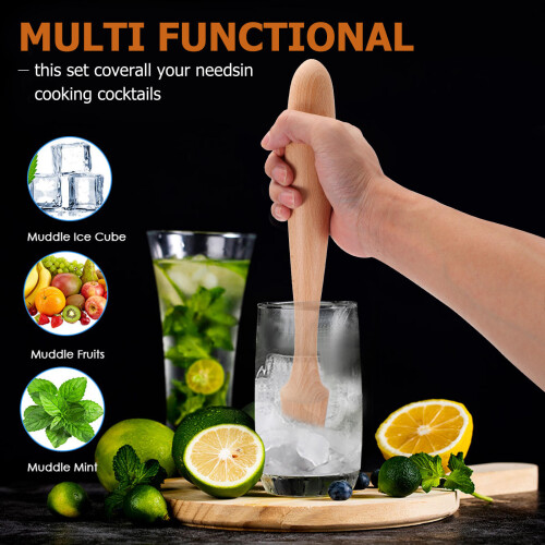 Maillet À Glace En Bois, Pilon Bâtonnet Mélangeur Pour Cocktail 2