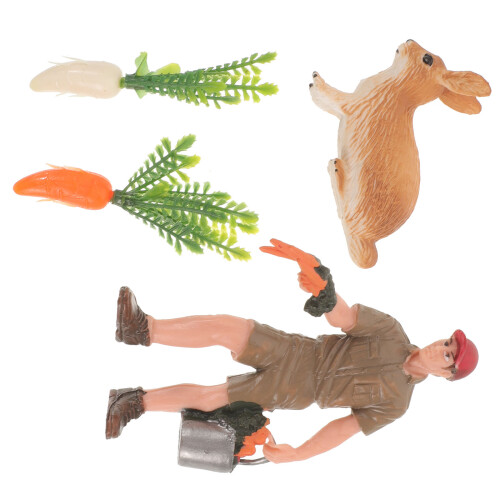 5Sets Plastic Bunny Figurines Carrot Model Farm Sand Table Decor 1