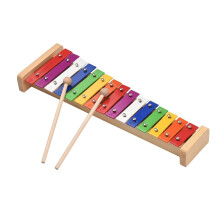 15 Note Glockenspiel Xylophone with Wooden Base, Colorful Aluminum Bars, Includes 2 Mallets