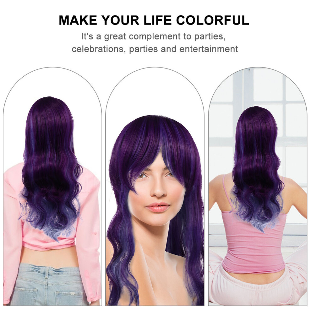 Happyyami Unisex Purple 2Pcs Long Curly Women Wig Synthetic Hair Ventilative Stylish