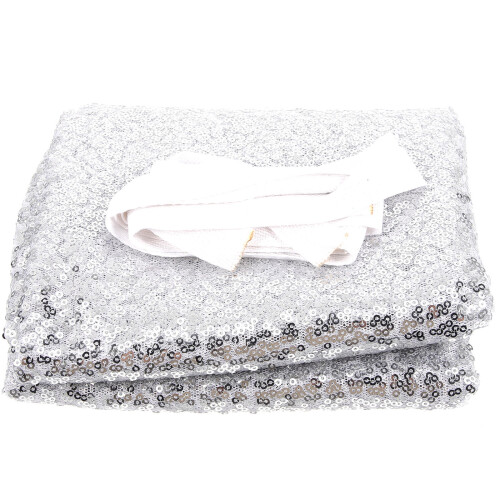 5Pcs Silver Sequin Backdrop Curtains Elegant Glitter Party Decoration