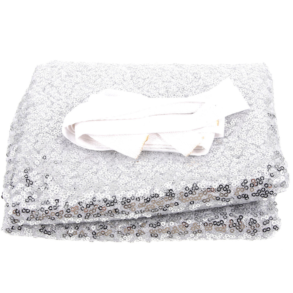 5Pcs Sequin Backdrop Curtains Elegant Glitter Party Decoration Silver 3632663992711