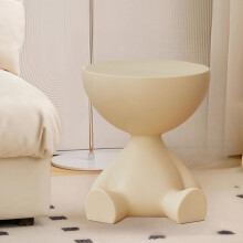 Round Side Table with Hidden Storage, Modern Coffee Table for Small Spaces, Beige Nightstand