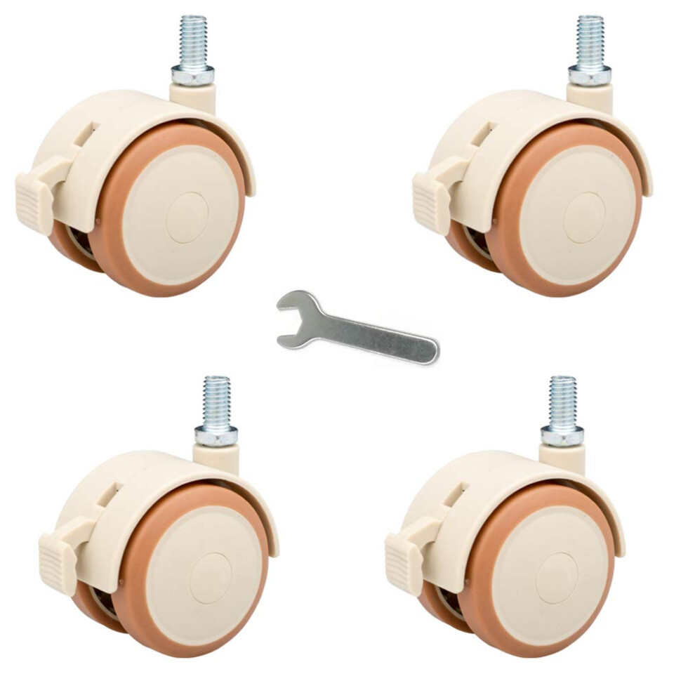 Silent Rubber Swivel Crib Caster Wheels M8 Stem, Heavy Duty Double Wheel Furniture Casters 4Pcs 9073542285267