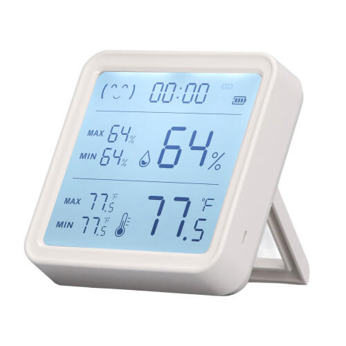 Smart WiFi Indoor Temperature Humidity Sensor with Dual Display Methods, Data Storage Export Built-in Clock and Time Display, IR Remote Control